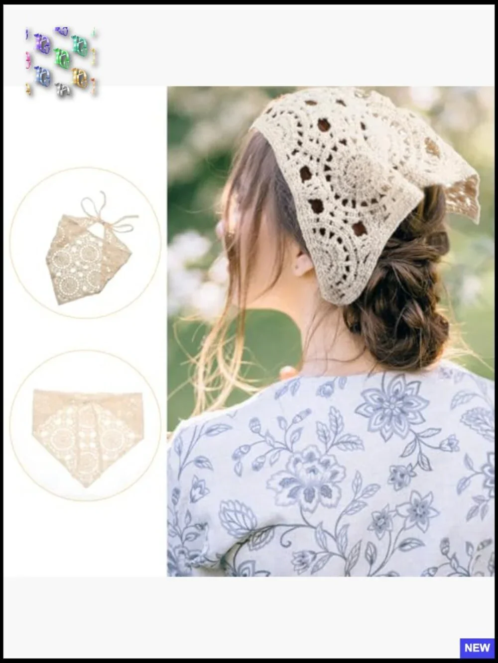 Vintage Crochet Head Scarf Set Boho Chic Y2K Hair Accessories Adjustable
